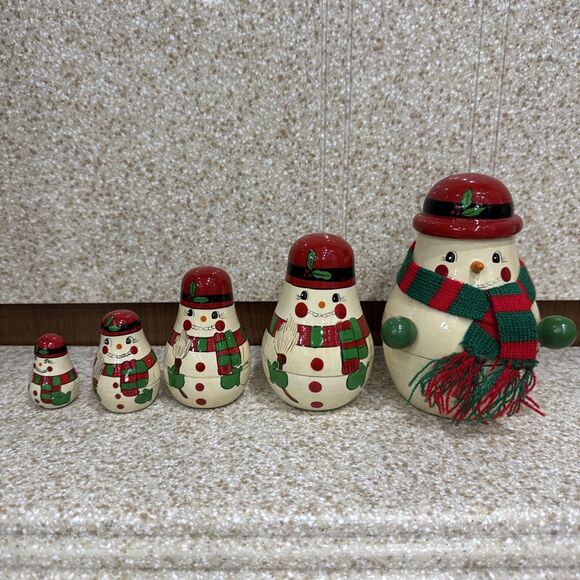 Kurt S. Adler Vintage Set Of 5 Nesting Christmas Snowmen Matryoshka Dolls - Picture 1 of 11